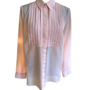 𝅺TALBOTS blouse size M, tuxedo front, tunic length, easy care/no iron